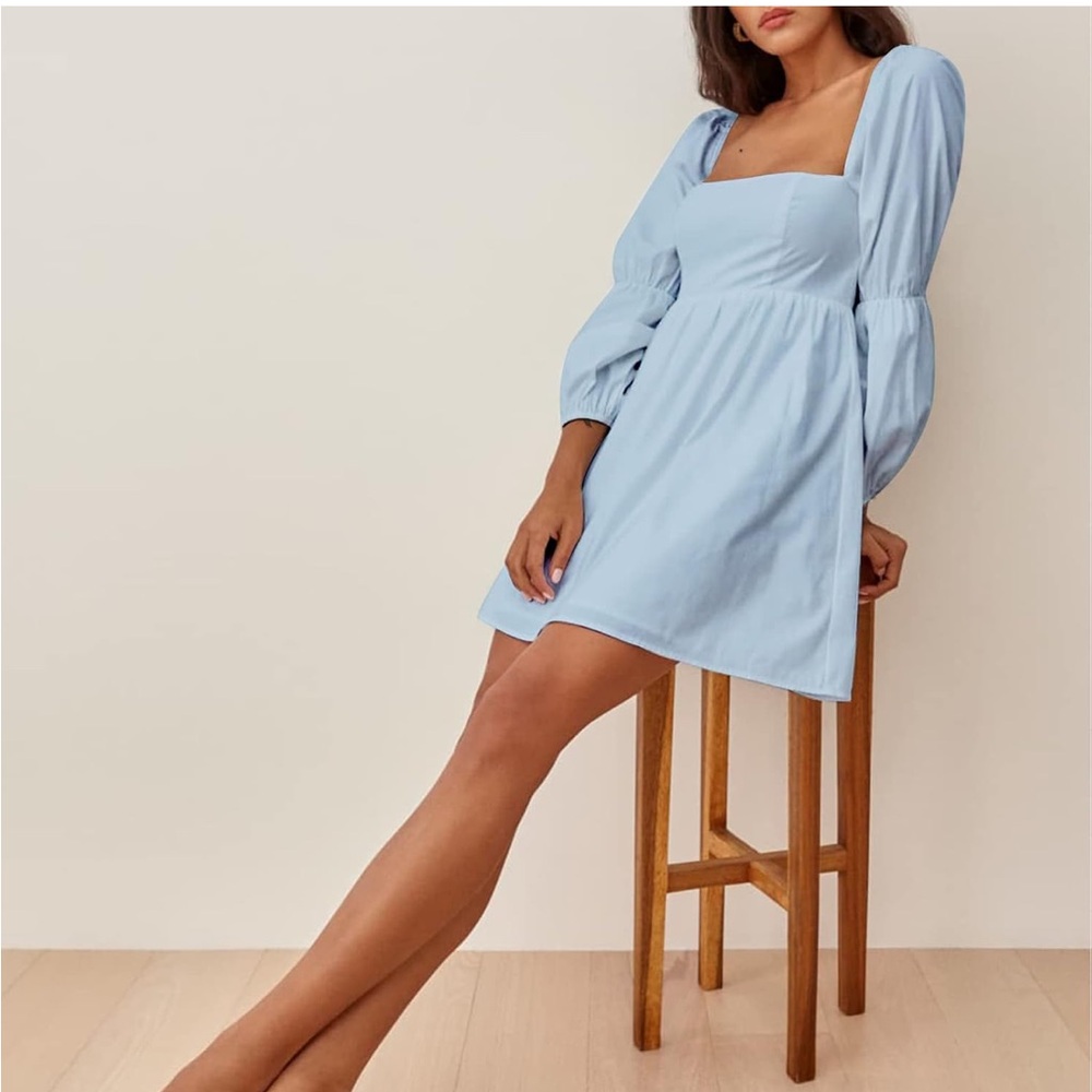Powder Blue Square Neck Puff Sleeve Sundress